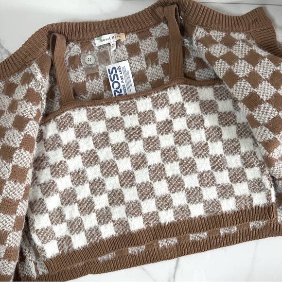 NWT Fuzzy Check Crop Tank + Crop Cardigan Set by Hazel Moon XL Geo - Picture 5 of 13